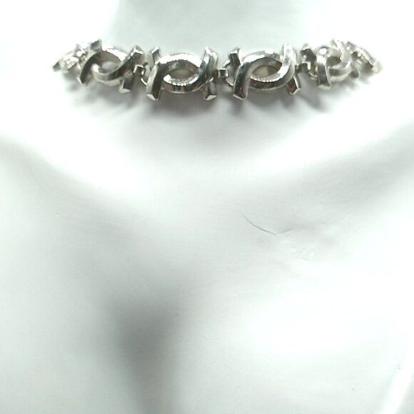 Vintage Marino Linked Choker Necklace Metal Silver-tone 1960s Signed - Picture 10 of 13